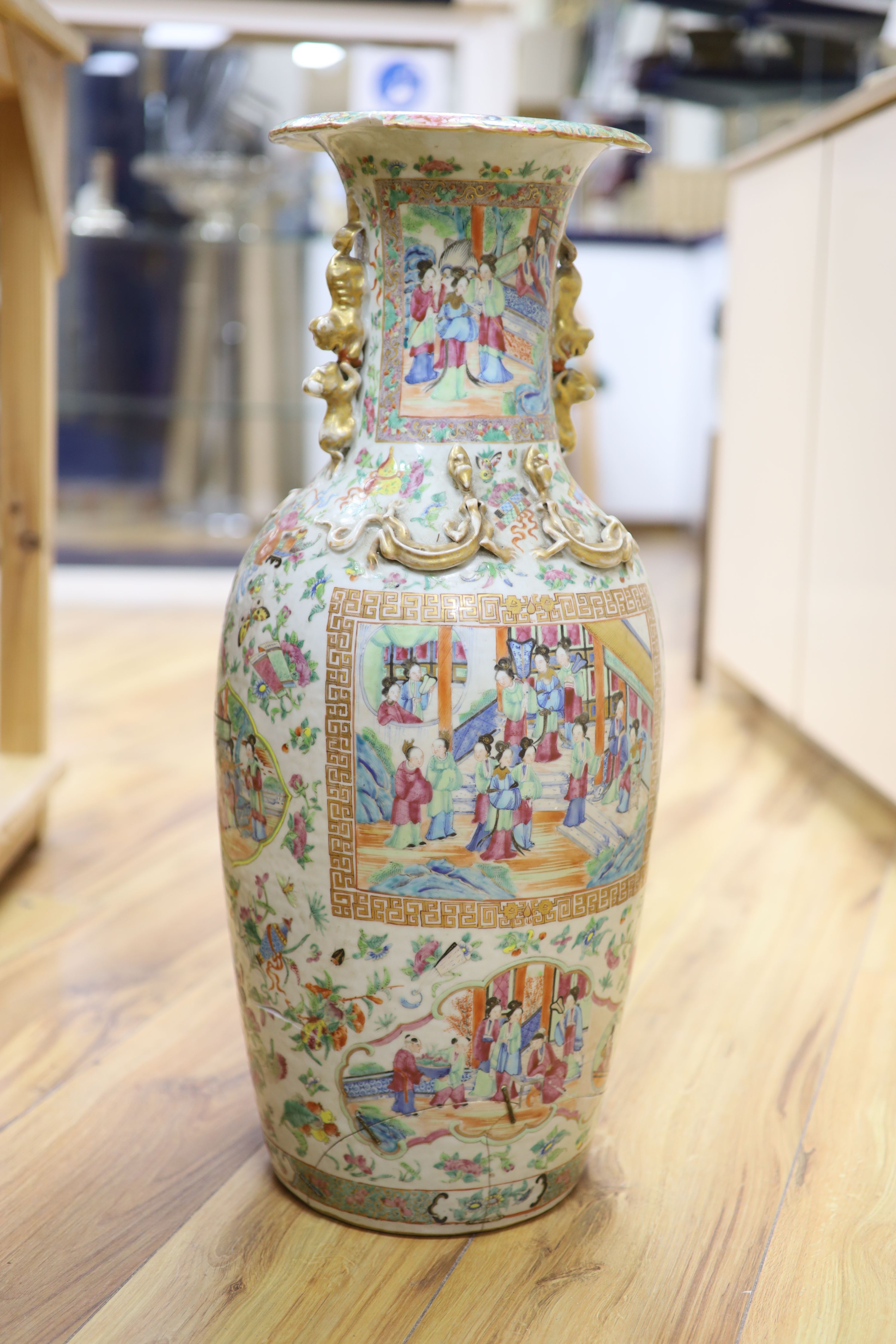 A large 19th century Cantonese famille rose vase, height 62cm (a.f.)